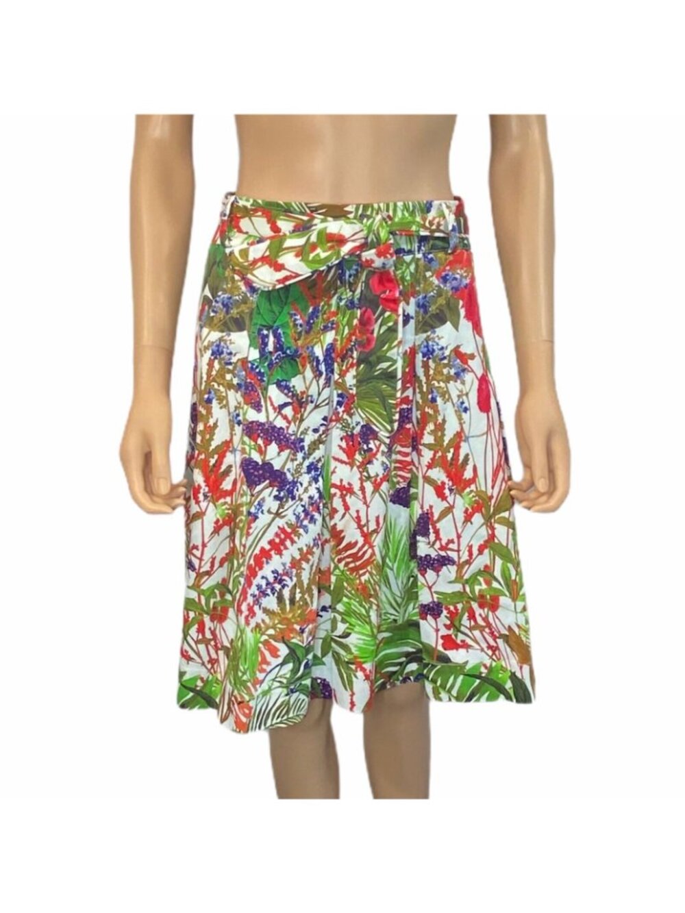 NWOT Petite Medium Soft Surroundings A-line Pleated Cotton Floral Skirt Stretch - Picture 2 of 12